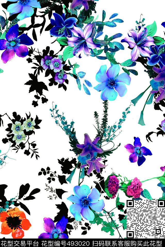 清新花卉枝条数码印花华亿平台下载（图片编号: 493020） - 瓦栏（Walan）
