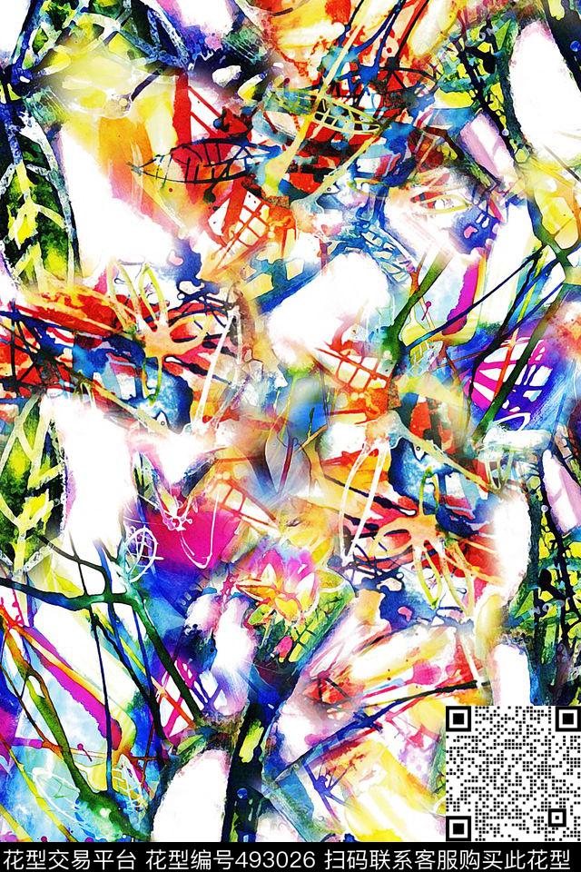抽象泼墨水彩数码印花华亿平台下载（图片编号: 493026） - 瓦栏（Walan）