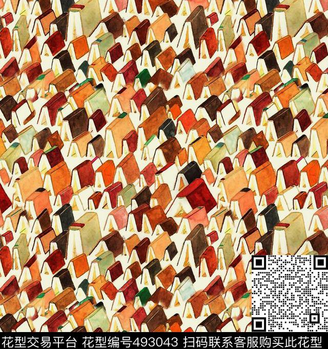 复古轻时尚书本数码印花华亿平台下载（图片编号: 493043） - 瓦栏（Walan）