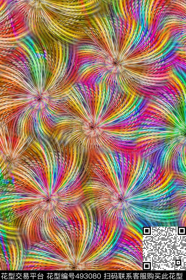 色彩旋转抽象数码印花华亿平台下载（图片编号: 493080） - 瓦栏（Walan）