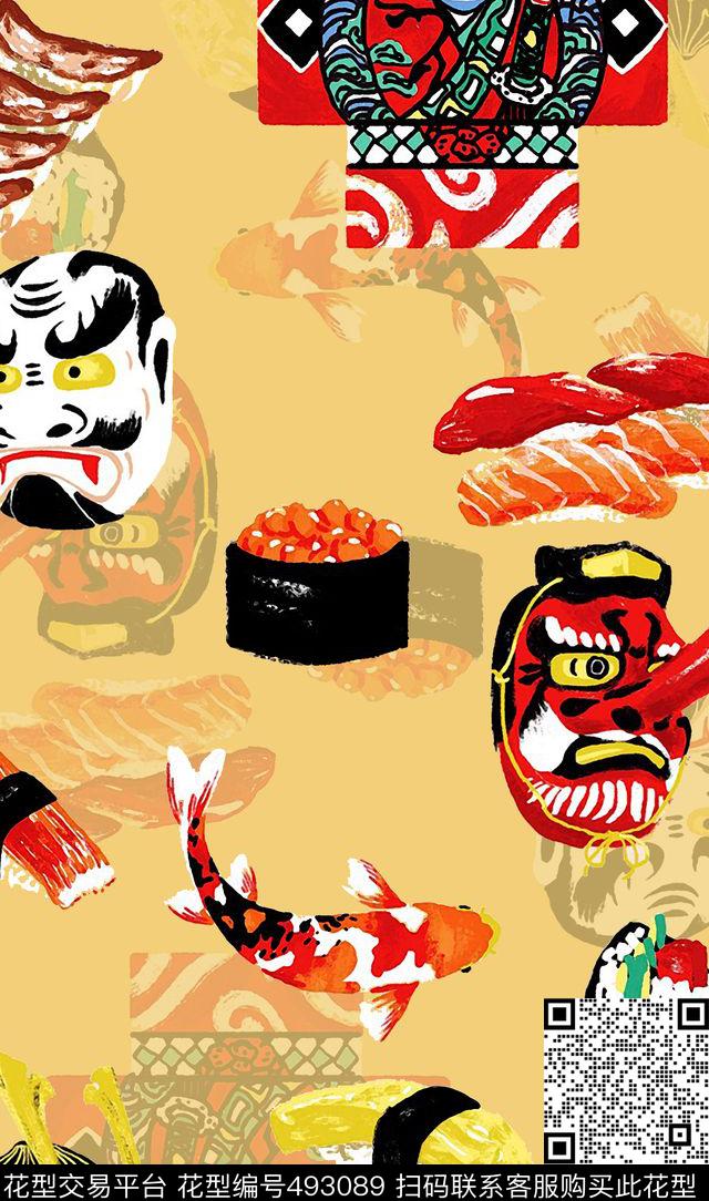 寿司异域风情脸谱数码印花华亿平台下载（图片编号: 493089） - 瓦栏（Walan）