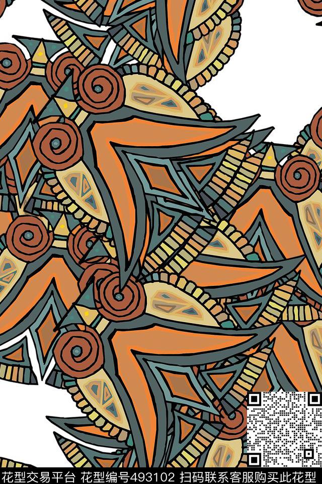 时尚复古线条数码印花华亿平台下载（图片编号: 493102） - 瓦栏（Walan）