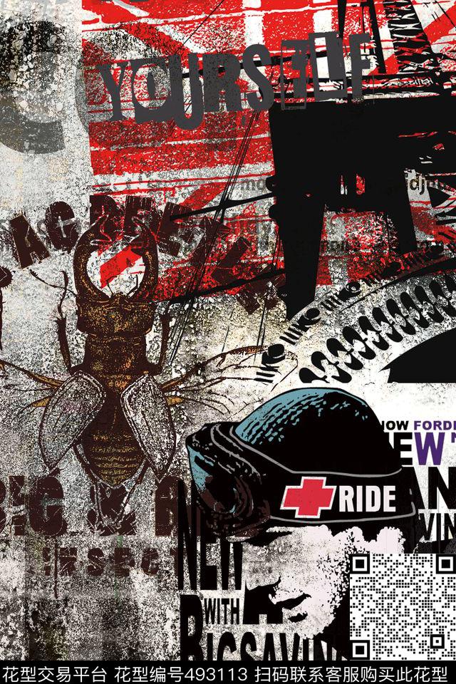 复古海报涂鸦男士衬衫数码印花华亿平台下载（图片编号: 493113） - 瓦栏（Walan）