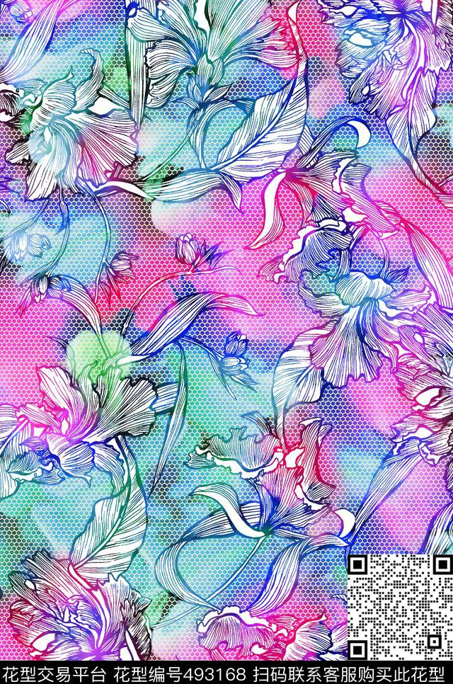 流行时尚梦幻蕾丝底纹欧美数码印花华亿平台下载（图片编号: 493168） - 瓦栏（Walan）
