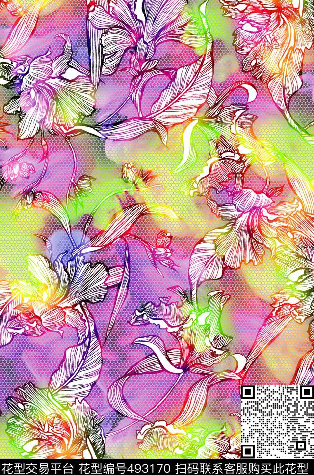 流行时尚梦幻蕾丝底纹欧美数码印花华亿平台下载（图片编号: 493170） - 瓦栏（Walan）