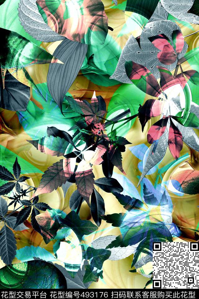 抽象树叶迷彩数码印花华亿平台下载（图片编号: 493176） - 瓦栏（Walan）