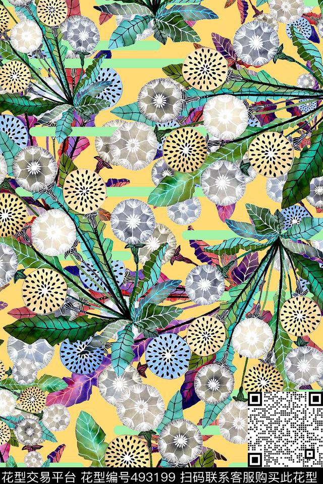 抽象花卉花朵数码印花华亿平台下载（图片编号: 493199） - 瓦栏（Walan）