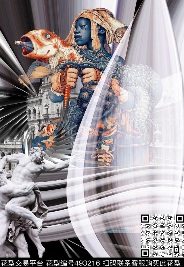 T恤卫衣夹克潮流时尚流动条纹数码印花华亿平台下载（图片编号: 493216） - 瓦栏（Walan）