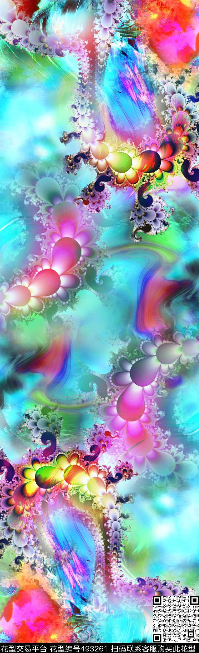 分形艺术分形图案围巾数码印花华亿平台下载（图片编号: 493261） - 瓦栏（Walan）