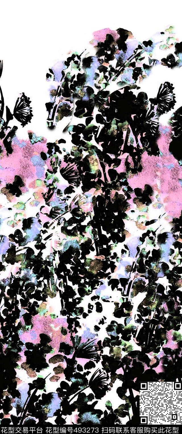 时尚抽象水彩花卉抽象写意数码印花华亿平台下载（图片编号: 493273） - 瓦栏（Walan）