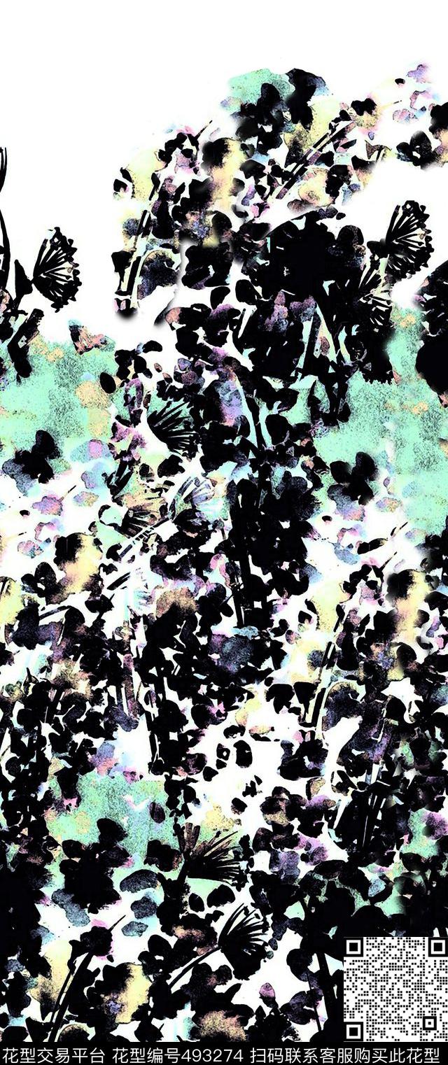 时尚抽象水彩花卉抽象写意传统印花华亿平台下载（图片编号: 493274） - 瓦栏（Walan）