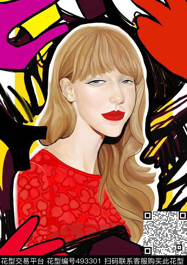 手绘时尚涂鸦传统印花华亿平台下载（图片编号: 493301） - 瓦栏（Walan）