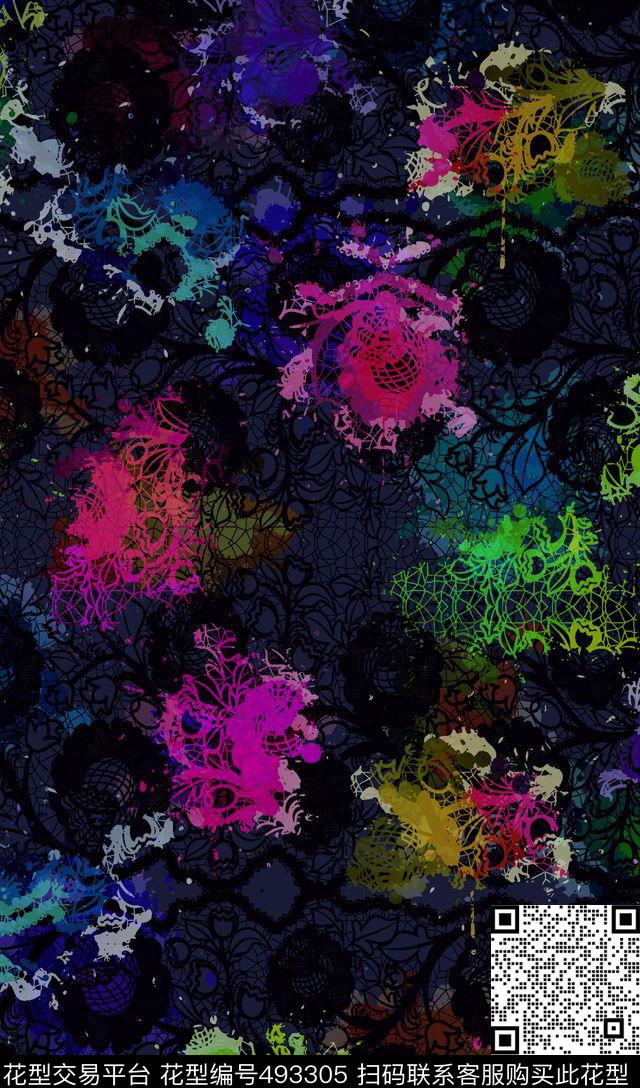 暗花蕾丝色彩数码印花华亿平台下载（图片编号: 493305） - 瓦栏（Walan）