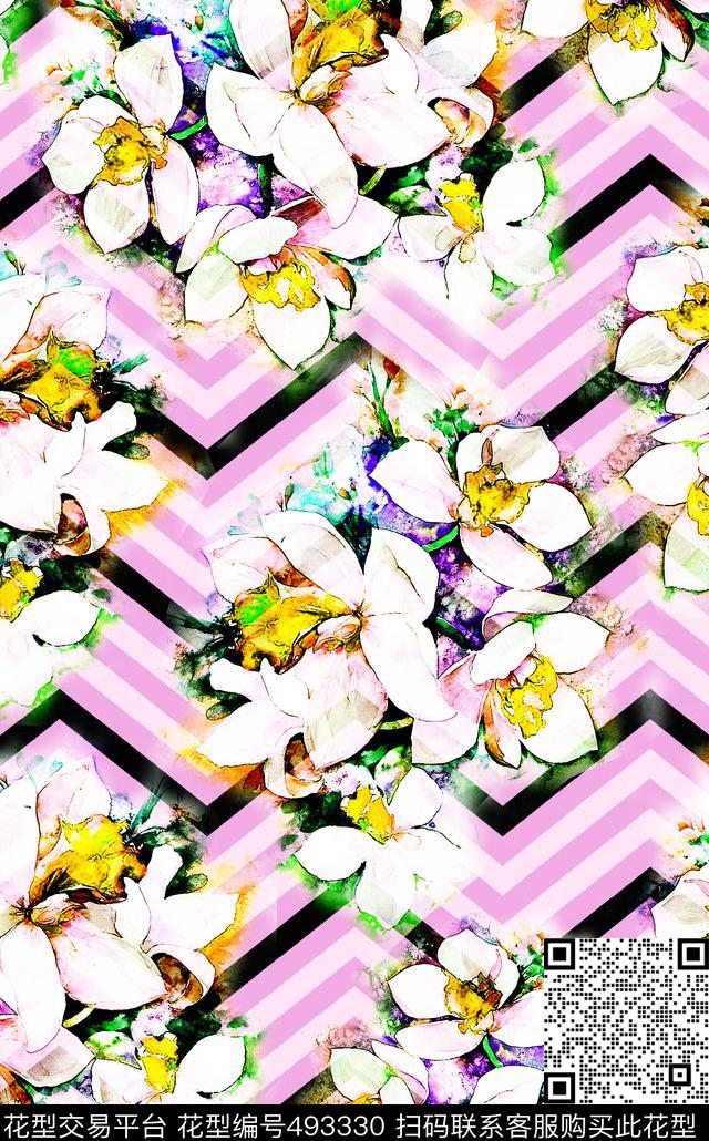 波浪时尚条纹数码印花华亿平台下载（图片编号: 493330） - 瓦栏（Walan）