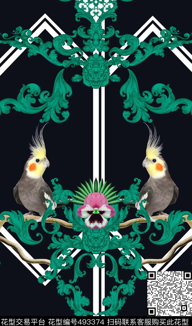 定位几何鹦鹉数码印花华亿平台下载（图片编号: 493374） - 瓦栏（Walan）