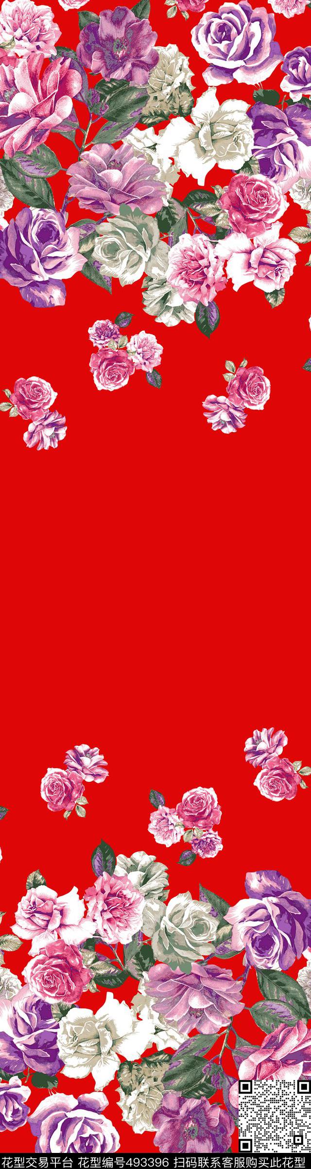 数码定位花卉玫瑰花花卉数码印花华亿平台下载（图片编号: 493396） - 瓦栏（Walan）