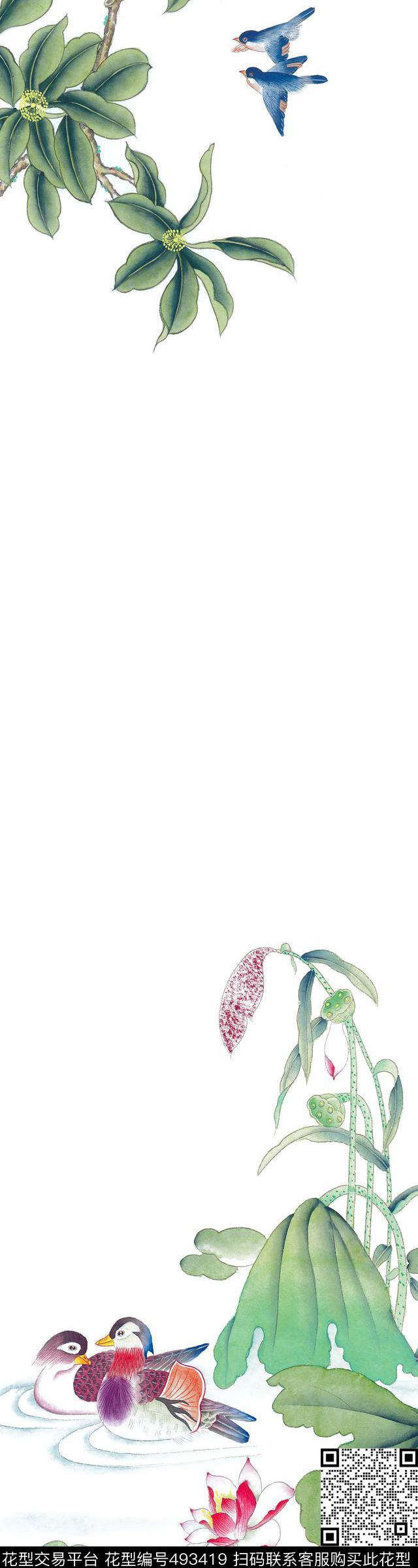 数码定位中国风花卉花卉数码印花华亿平台下载（图片编号: 493419） - 瓦栏（Walan）