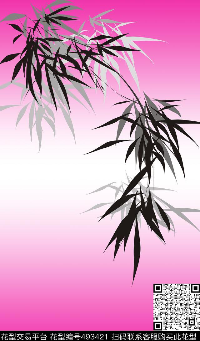 数码定位竹子中国风花卉数码印花华亿平台下载（图片编号: 493421） - 瓦栏（Walan）