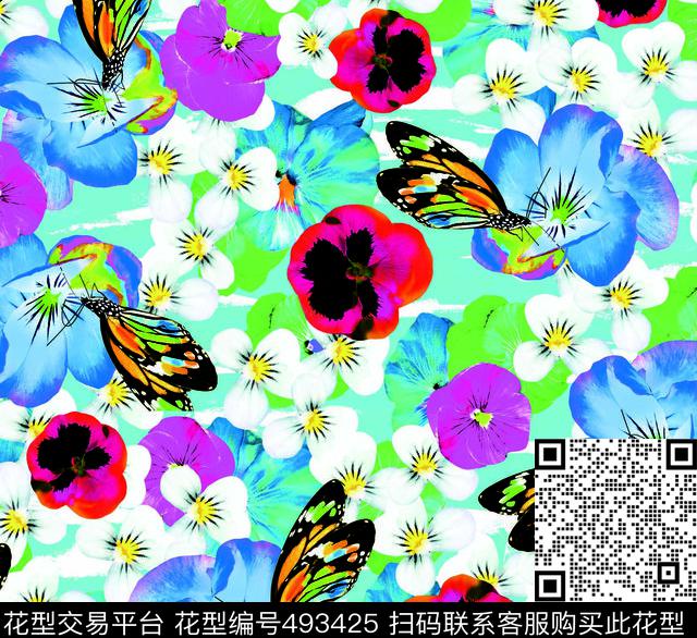 2016春夏蝴蝶花女装匹布数码印花华亿平台下载（图片编号: 493425） - 瓦栏（Walan）