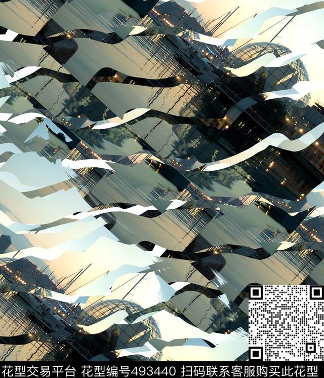 波浪潮流复古数码印花华亿平台下载（图片编号: 493440） - 瓦栏（Walan）