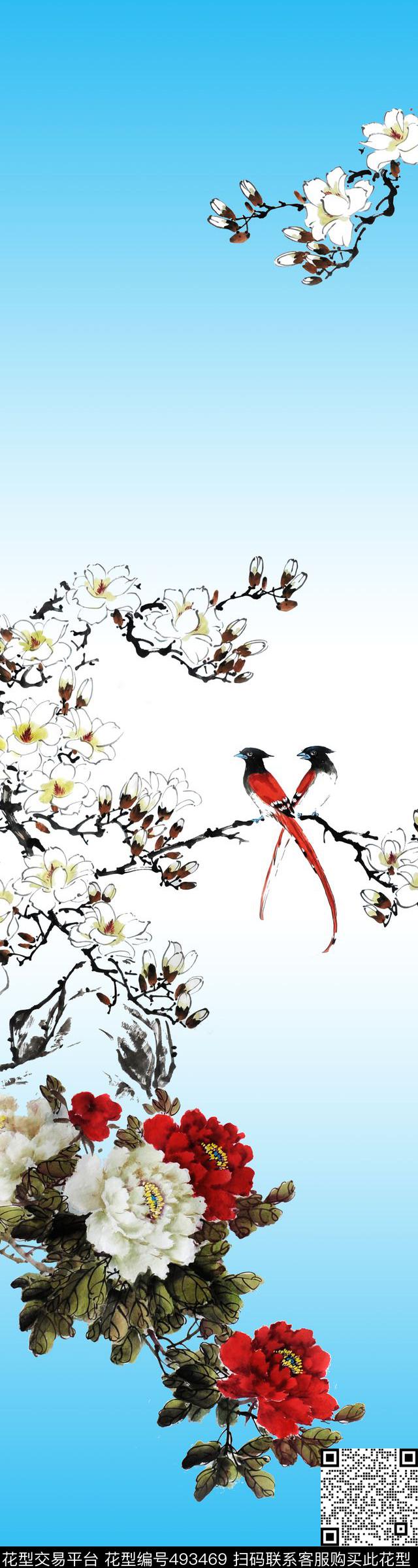 数码定位中国风花卉花卉数码印花华亿平台下载（图片编号: 493469） - 瓦栏（Walan）