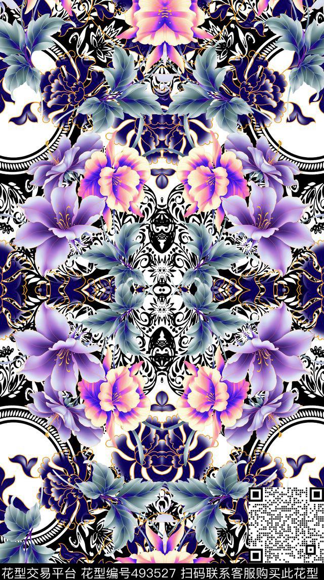 民族欧式青花瓷数码印花华亿平台下载（图片编号: 493527） - 瓦栏（Walan）