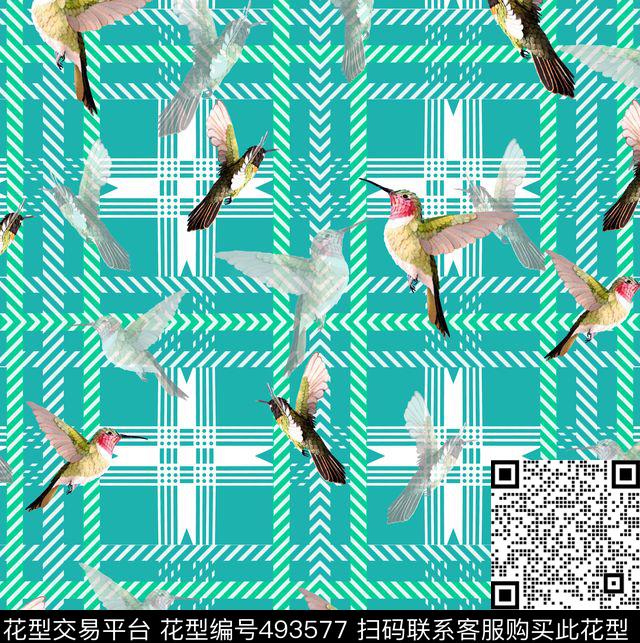 格子小鸟动物数码印花华亿平台下载（图片编号: 493577） - 瓦栏（Walan）