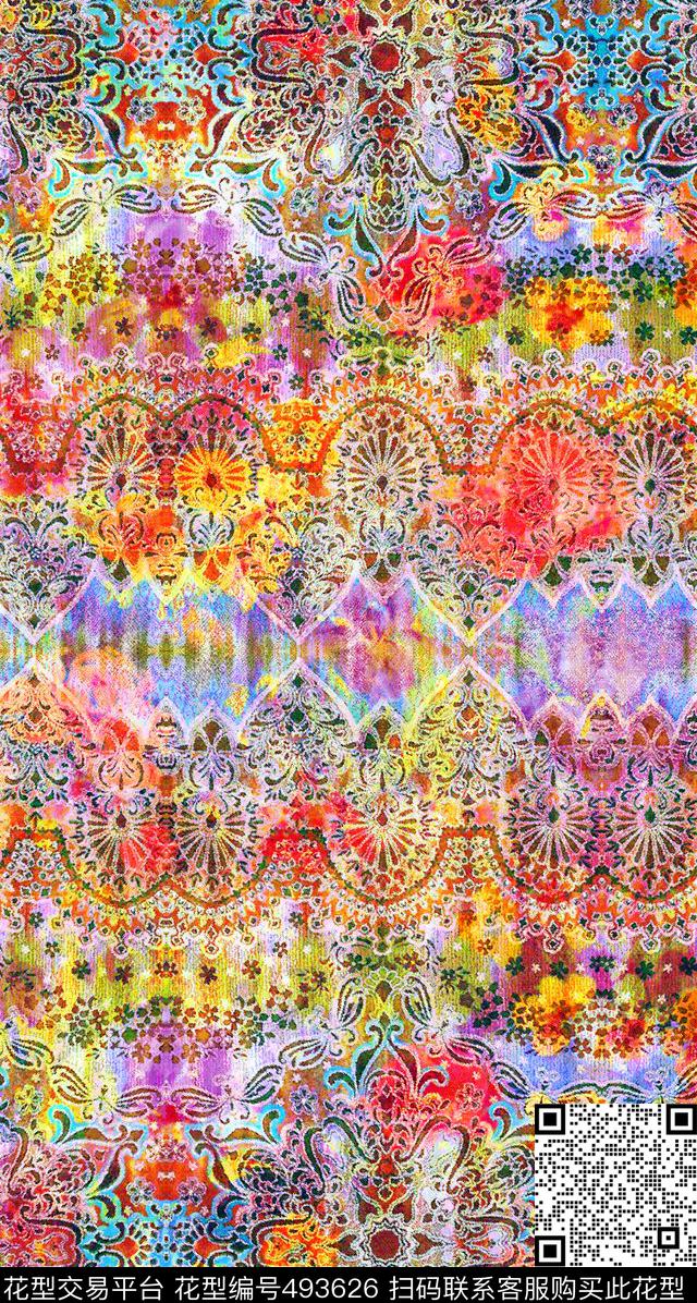 流行时尚梦幻几何花卉欧美数码印花华亿平台下载（图片编号: 493626） - 瓦栏（Walan）