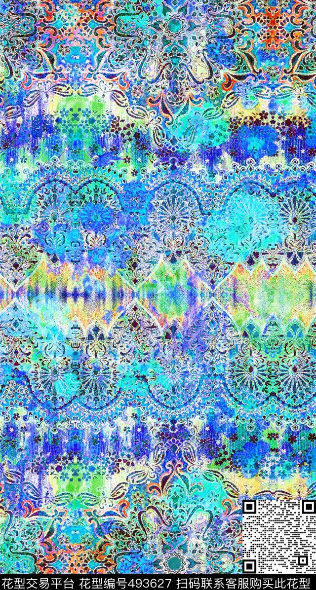 流行时尚梦幻几何花卉欧美数码印花华亿平台下载（图片编号: 493627） - 瓦栏（Walan）