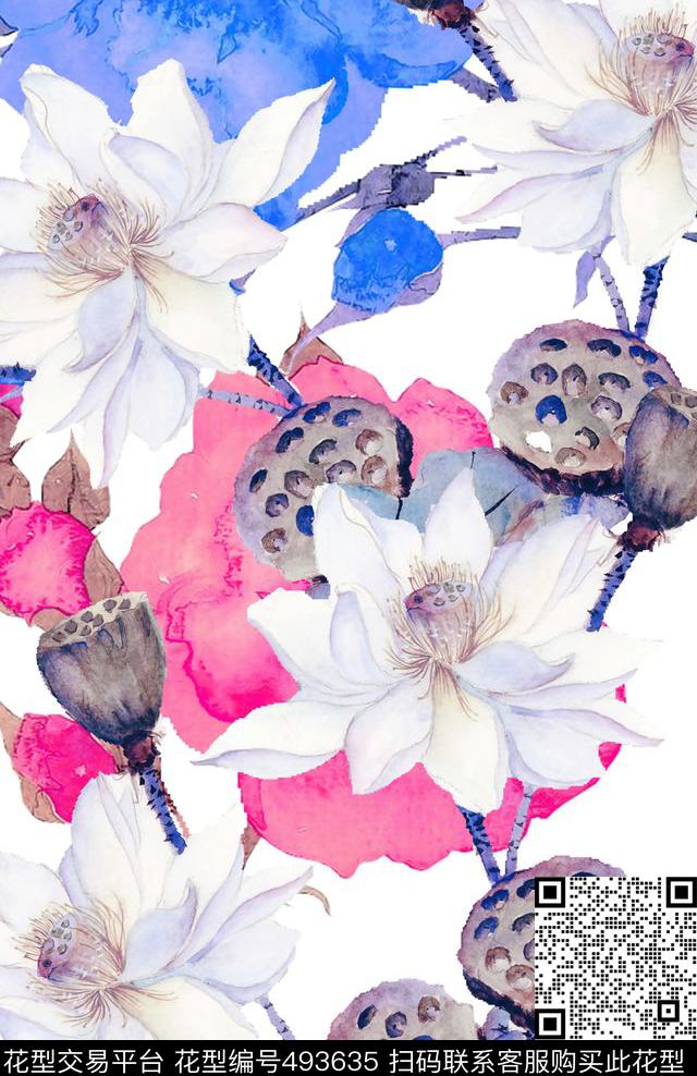 荷花水墨时尚定位华亿平台数码印花华亿平台下载（图片编号: 493635） - 瓦栏（Walan）