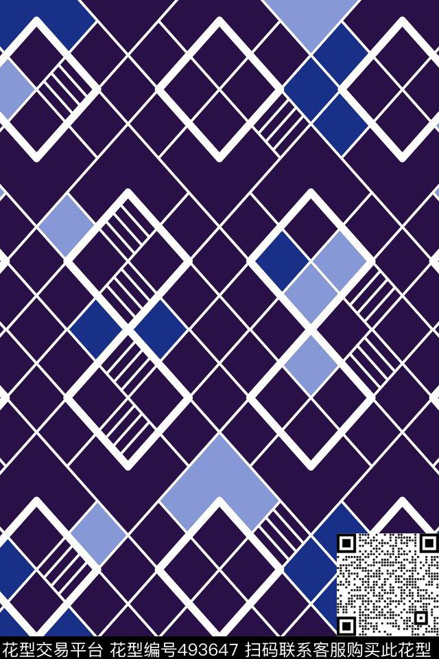格子几何色块菱形传统印花华亿平台下载（图片编号: 493647） - 瓦栏（Walan）
