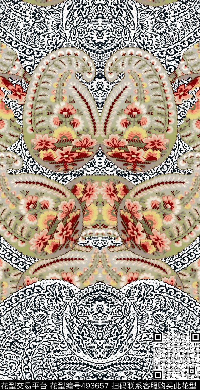 简约中国风花数码印花华亿平台下载（图片编号: 493657） - 瓦栏（Walan）