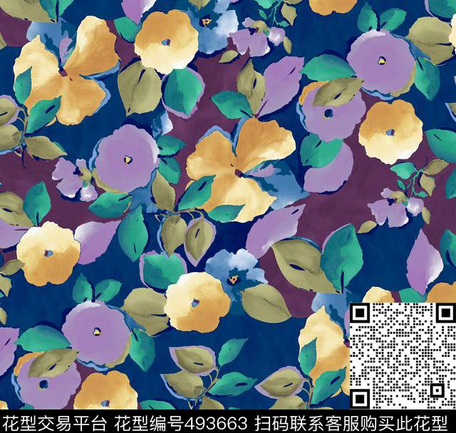 中国风简约花数码印花华亿平台下载（图片编号: 493663） - 瓦栏（Walan）