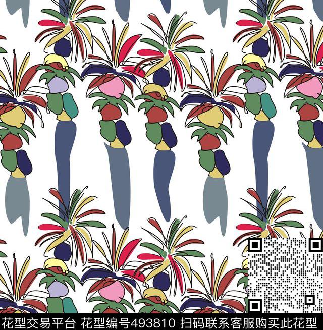 现代时尚热带风情植物椰树传统印花华亿平台下载（图片编号: 493810） - 瓦栏（Walan）