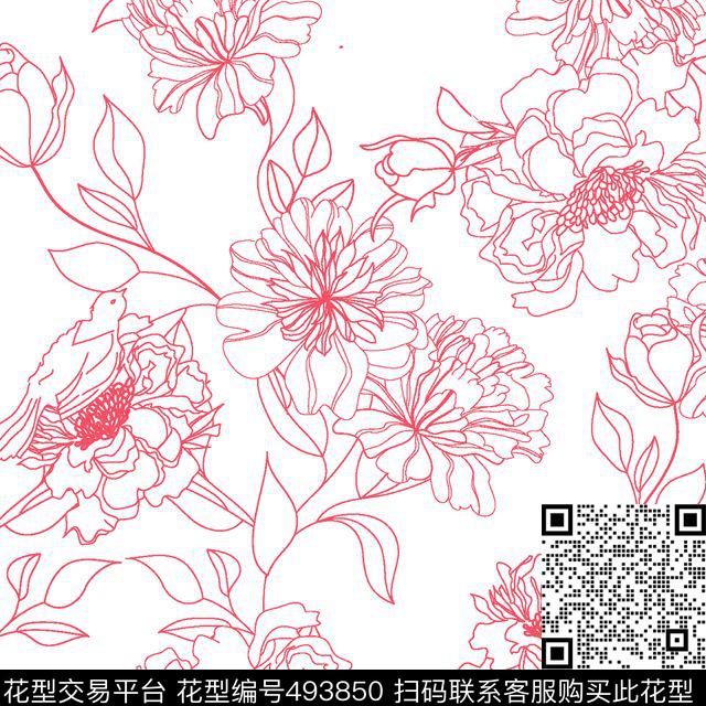 时尚花鸟传统印花华亿平台下载（图片编号: 493850） - 瓦栏（Walan）