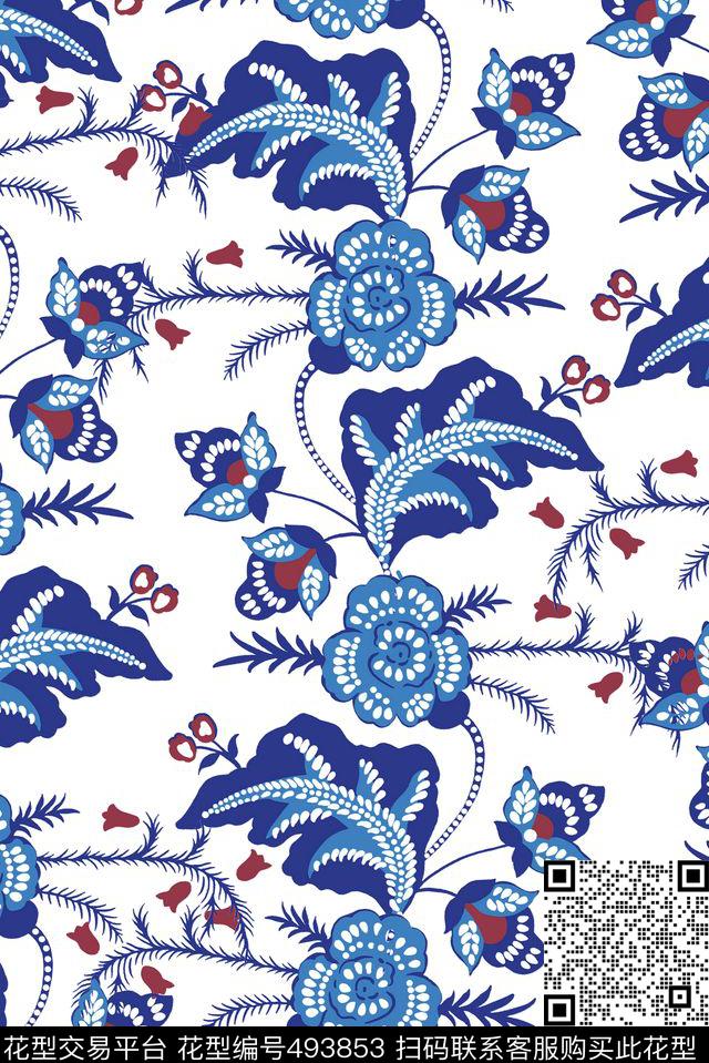 传统几何花卉传统印花华亿平台下载（图片编号: 493853） - 瓦栏（Walan）