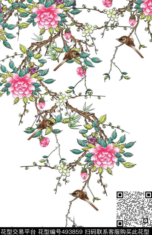 牡丹教堂中西结合数码印花华亿平台下载（图片编号: 493859） - 瓦栏（Walan）