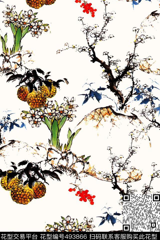 创意中国风山水数码印花华亿平台下载（图片编号: 493866） - 瓦栏（Walan）