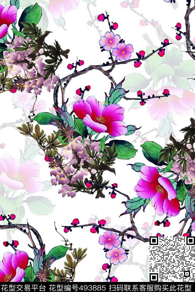中国风花草花卉数码印花华亿平台下载（图片编号: 493885） - 瓦栏（Walan）
