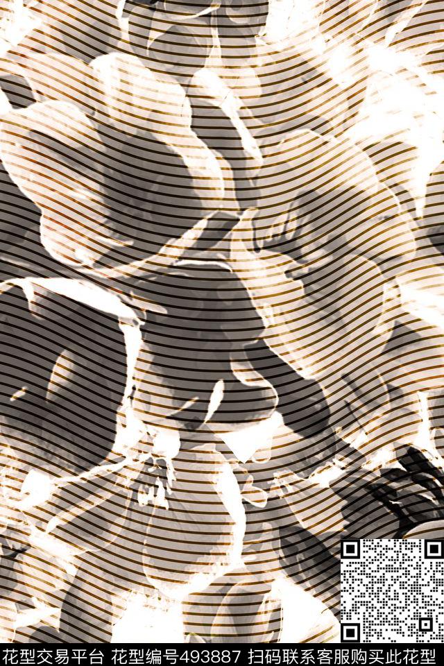 花朵黑白花卉数码印花华亿平台下载（图片编号: 493887） - 瓦栏（Walan）