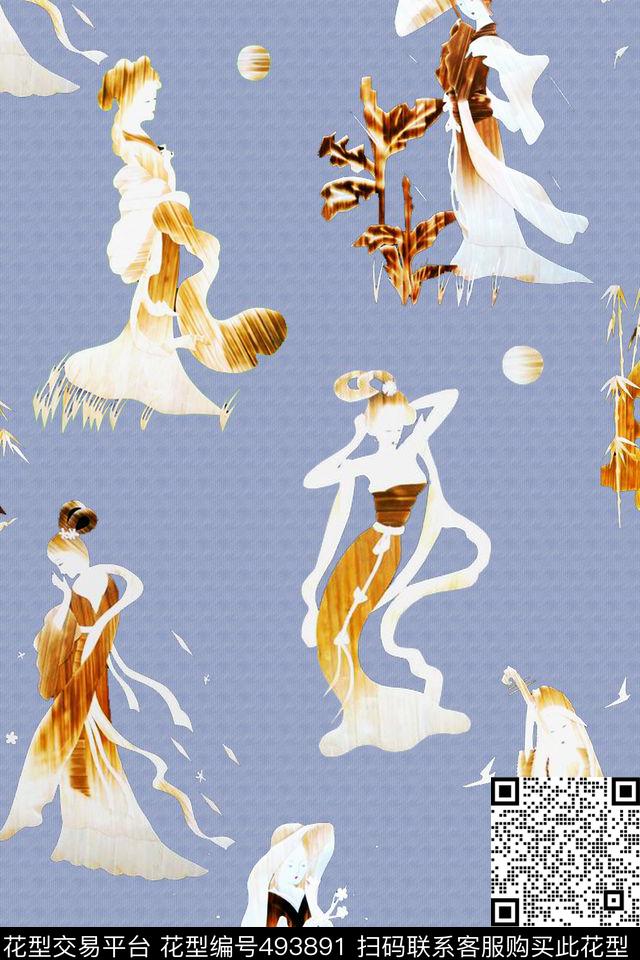 手绘中国风古典数码印花华亿平台下载（图片编号: 493891） - 瓦栏（Walan）