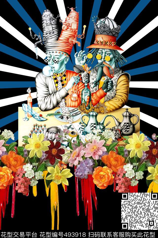时尚花卉人物数码印花华亿平台下载（图片编号: 493918） - 瓦栏（Walan）