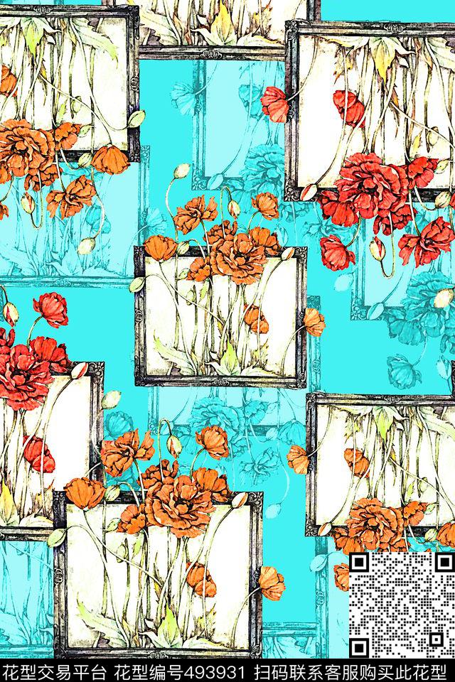 花卉画框罂粟花数码印花华亿平台下载（图片编号: 493931） - 瓦栏（Walan）