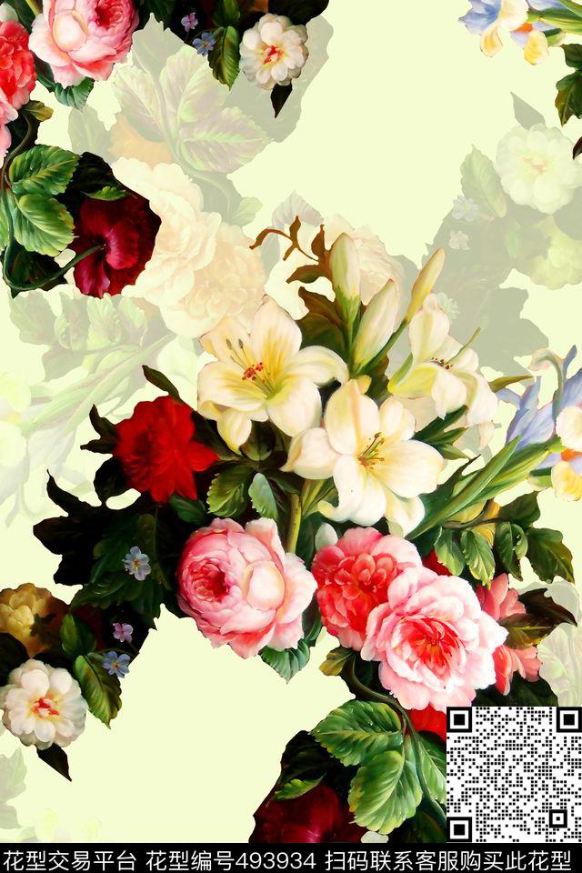 花卉油画花大花数码印花华亿平台下载（图片编号: 493934） - 瓦栏（Walan）
