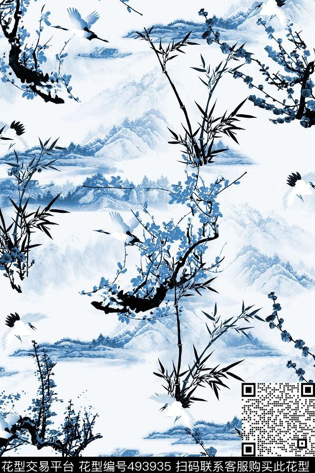 L.D~花卉L.D~中国风L.D~水墨传统印花华亿平台下载（图片编号: 493935） - 瓦栏（Walan）