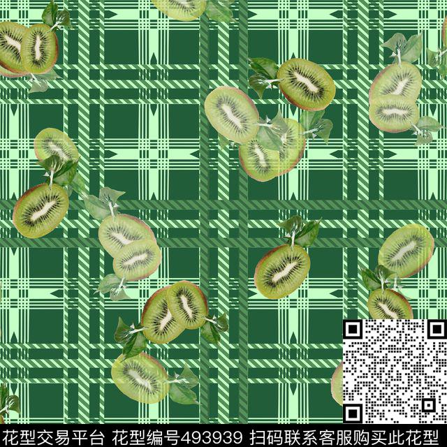格子线条猕猴桃数码印花华亿平台下载（图片编号: 493939） - 瓦栏（Walan）