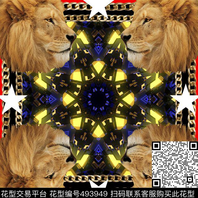 狮子头五角形时尚红蓝方格丝巾华亿平台数码印花华亿平台下载（图片编号: 493949） - 瓦栏（Walan）