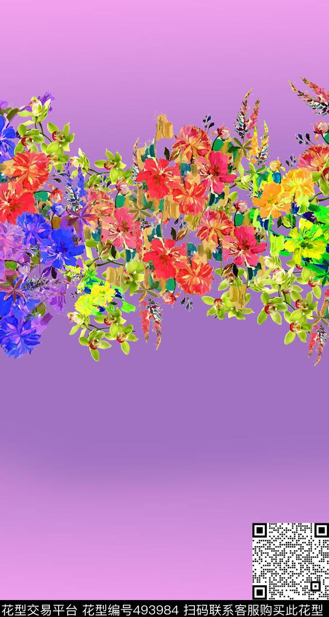 花卉渐变色底纹中间定位华亿平台数码印花华亿平台下载（图片编号: 493984） - 瓦栏（Walan）