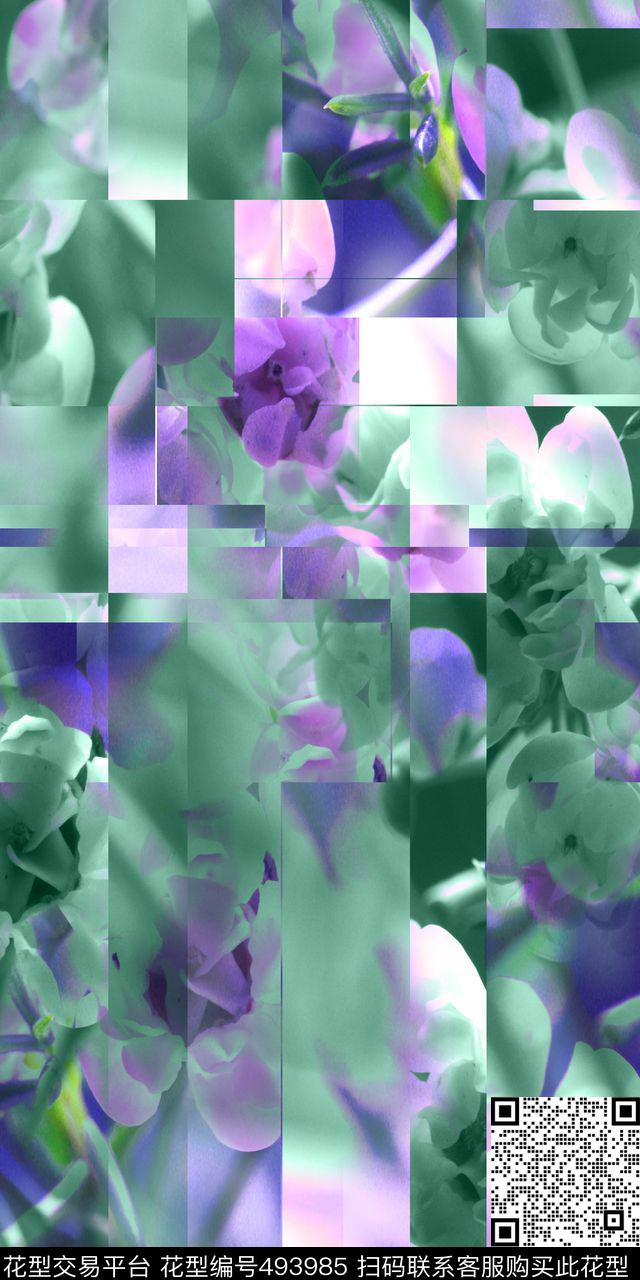 解构主义风景画花朵分割数码印花华亿平台下载（图片编号: 493985） - 瓦栏（Walan）