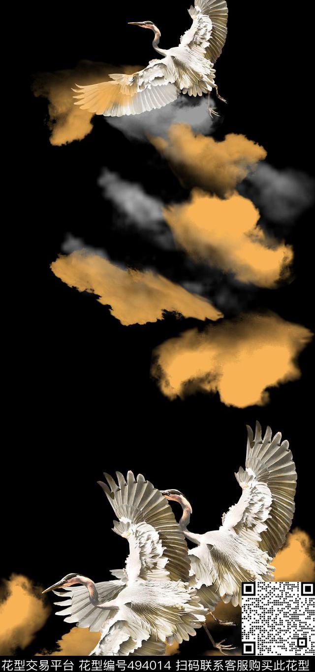 定位仙鹤腾云驾雾数码印花华亿平台下载（图片编号: 494014） - 瓦栏（Walan）